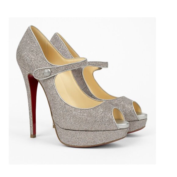 Christian Louboutin Bana 140mm Glitter Minispecchio Heels – Silver – Size 36.5 - Picture 2 of 11